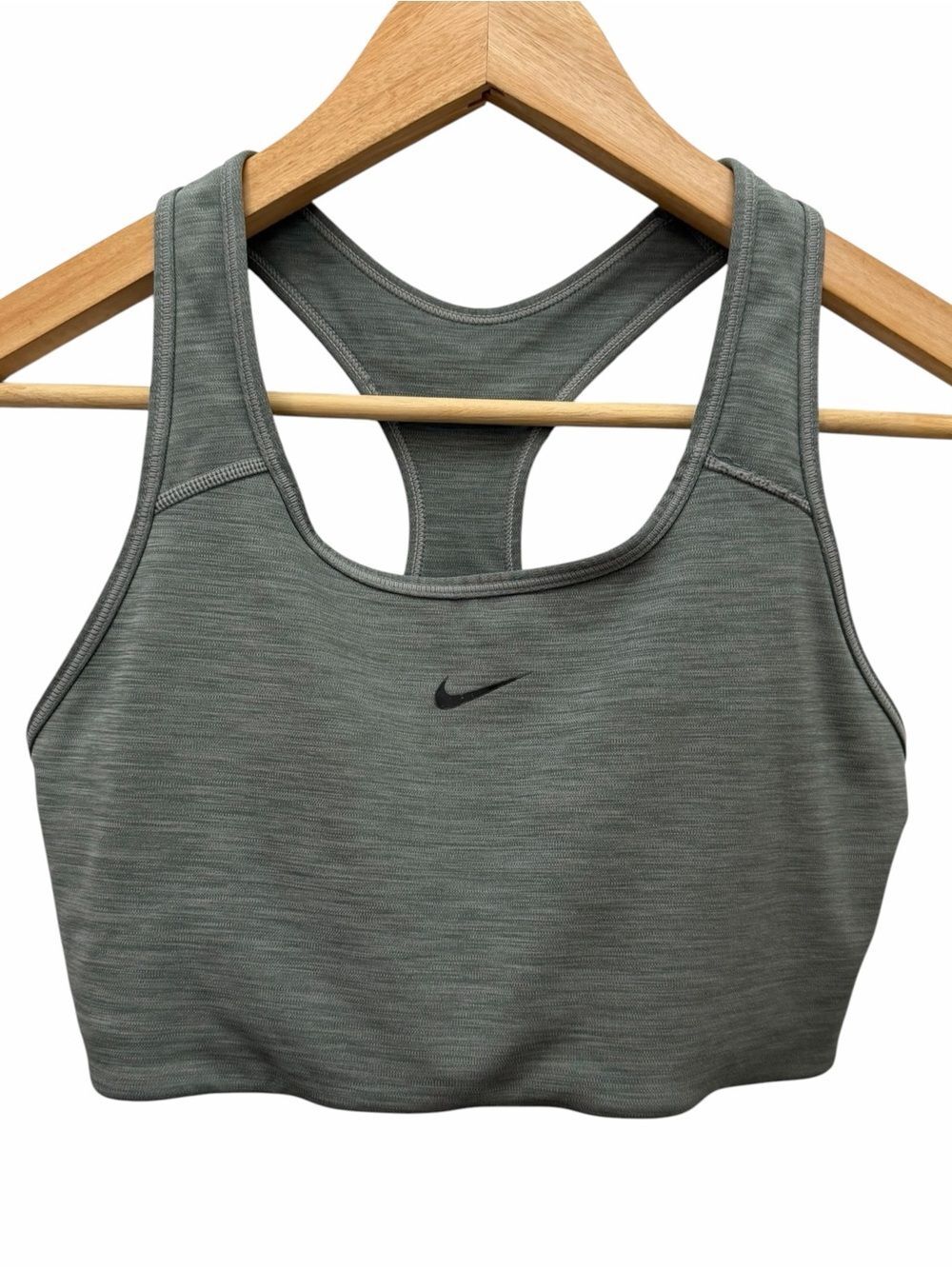 Nike Womens Heather Gray Dri Fit Swoosh Racerback Sports Bra Size L Non Padded